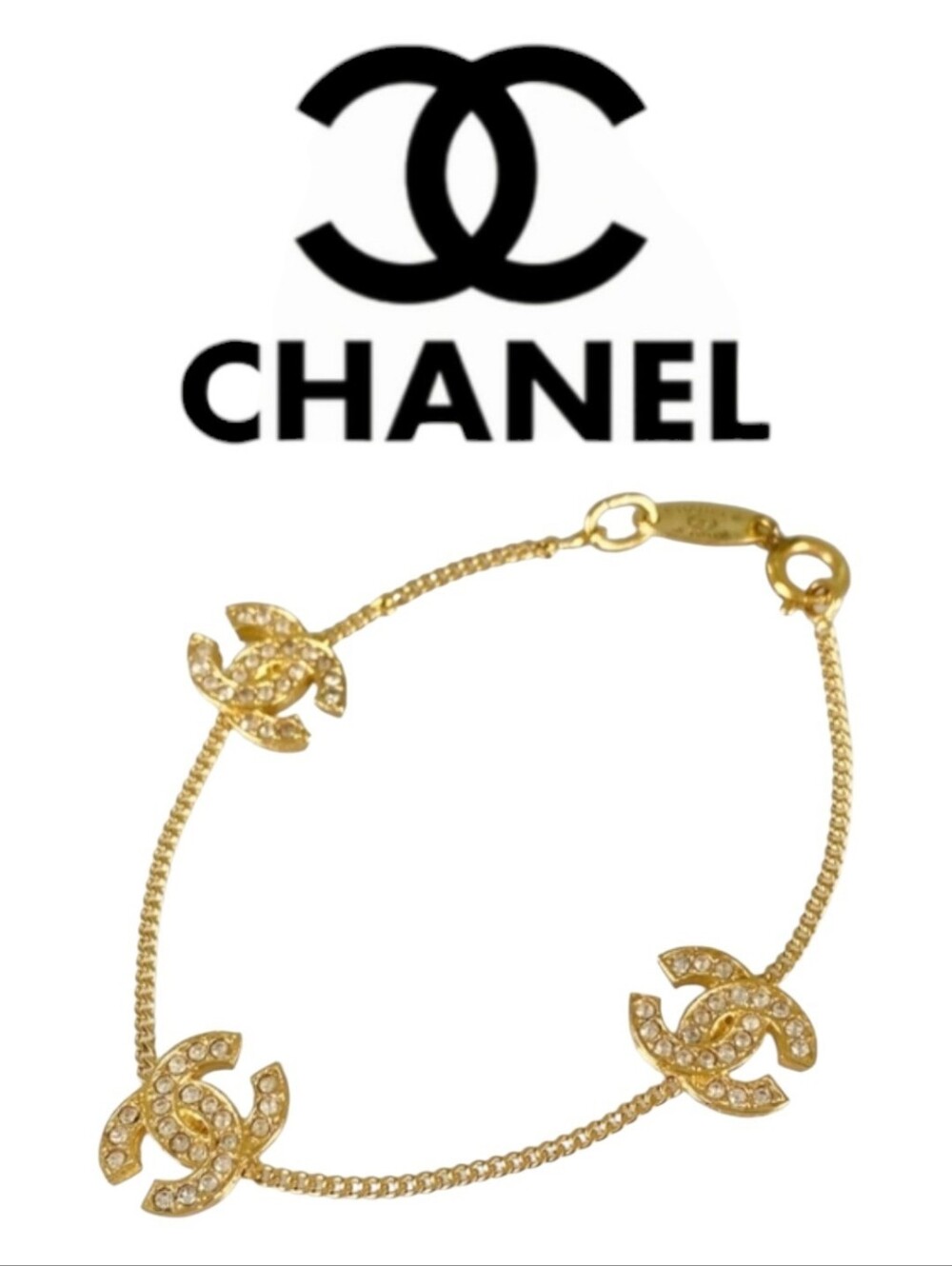 Rare!! Like NEW! Authentic CHANEL 1982 CC Chain GOLD PLATED Bracelet DAINTY CUTE